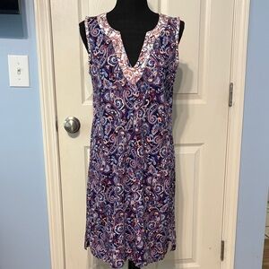 Lands' End Paisley V-Neck Coverup - Blue and Pink